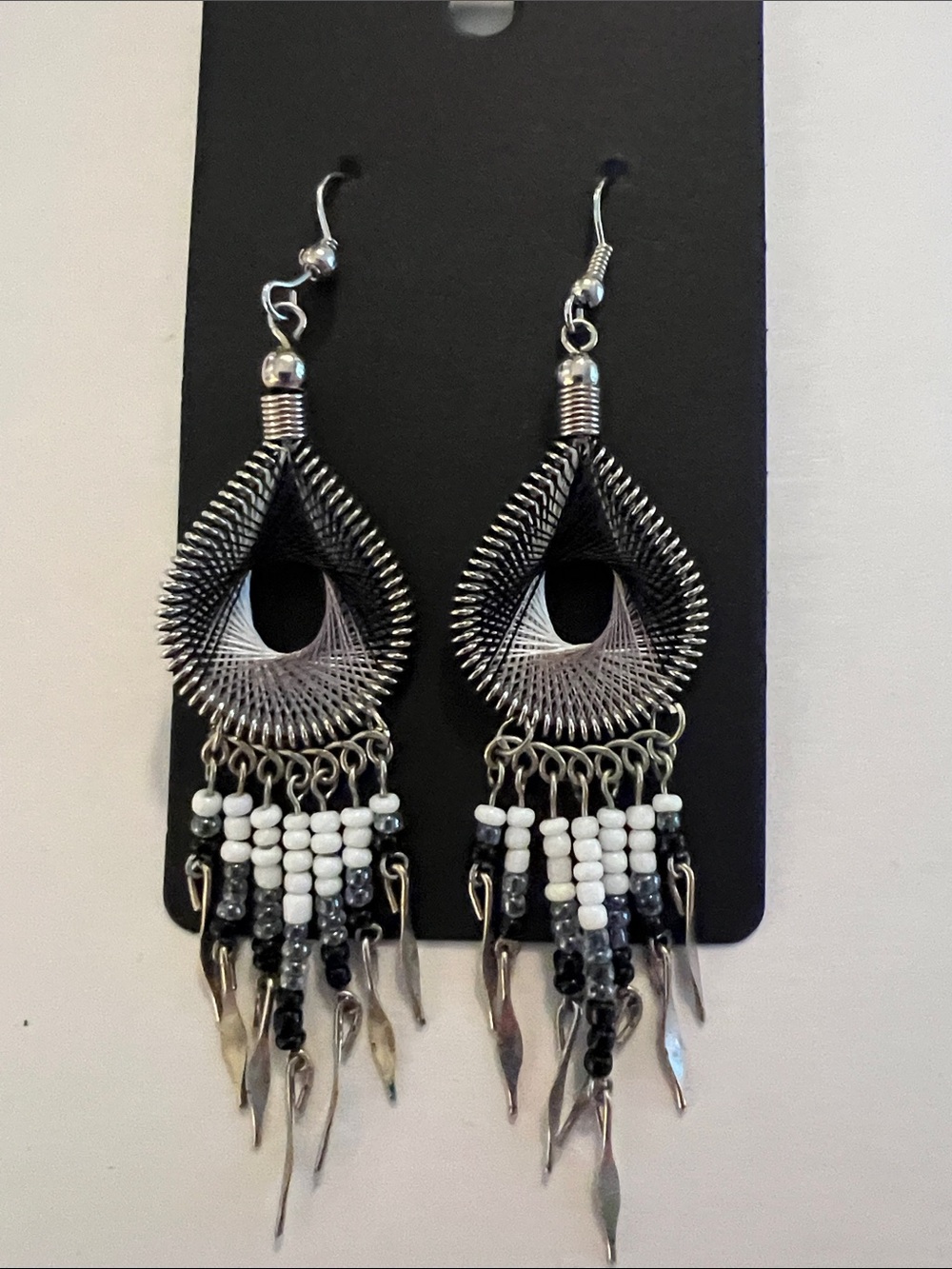 Bohemian Black & White Teardrop Dangle Earrings